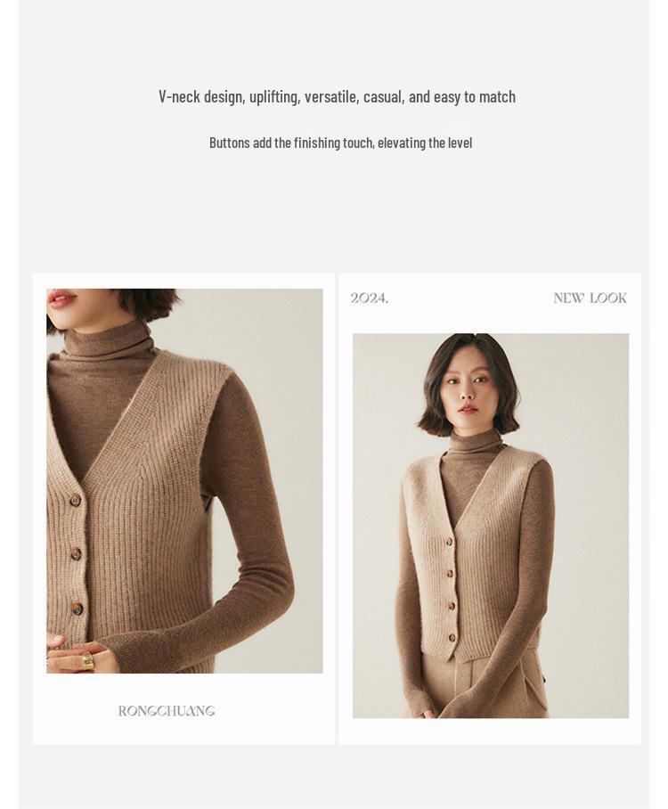 New 2024 Autumn/Winter Women's Cashmere Knitted Vest – Short, Sleeveless Sweater Cardigan
