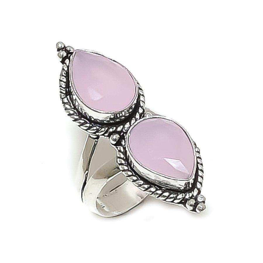 Natural Pink Chalcedony Gemstone 925 Sterling Silver Jewelry Ring Size 7 AR-16796