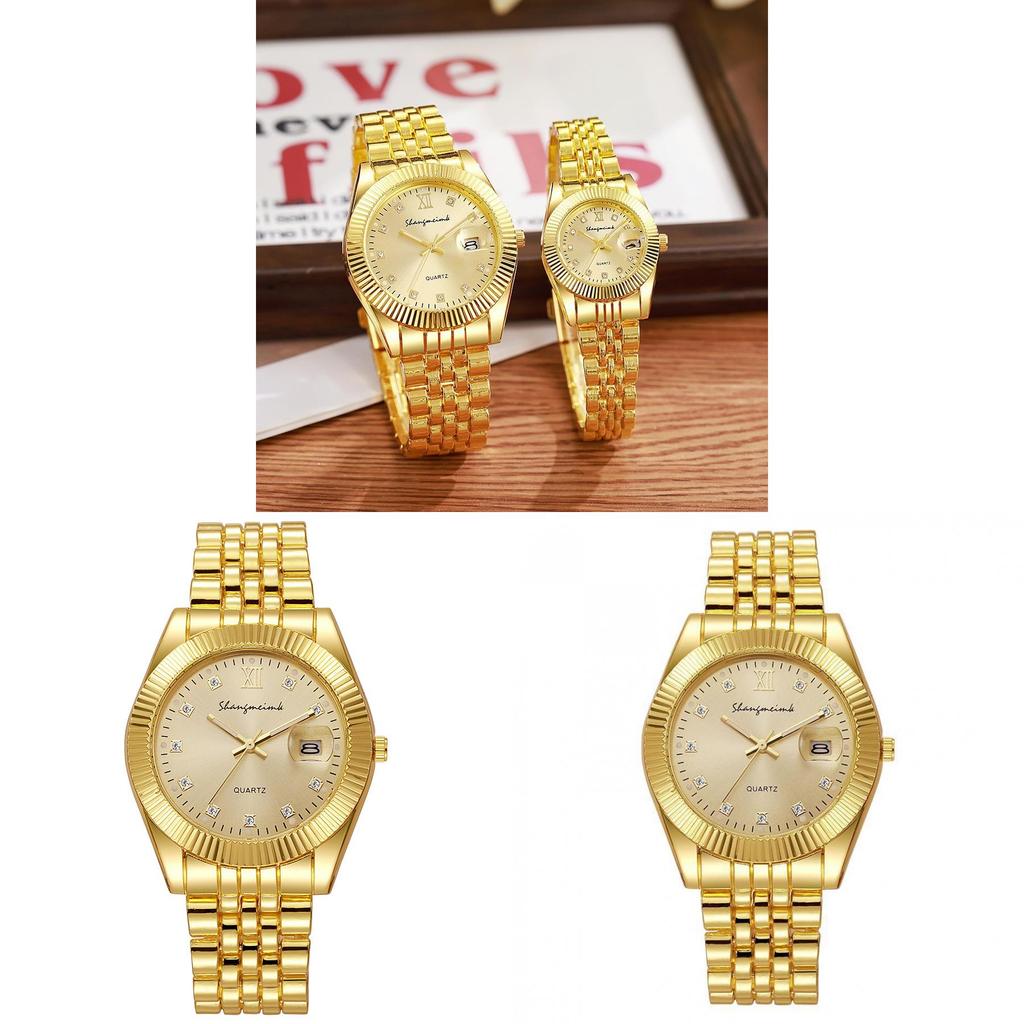 Couples Gold Business Quartz Watch With Night Light Calendar For Romantic Gift Set