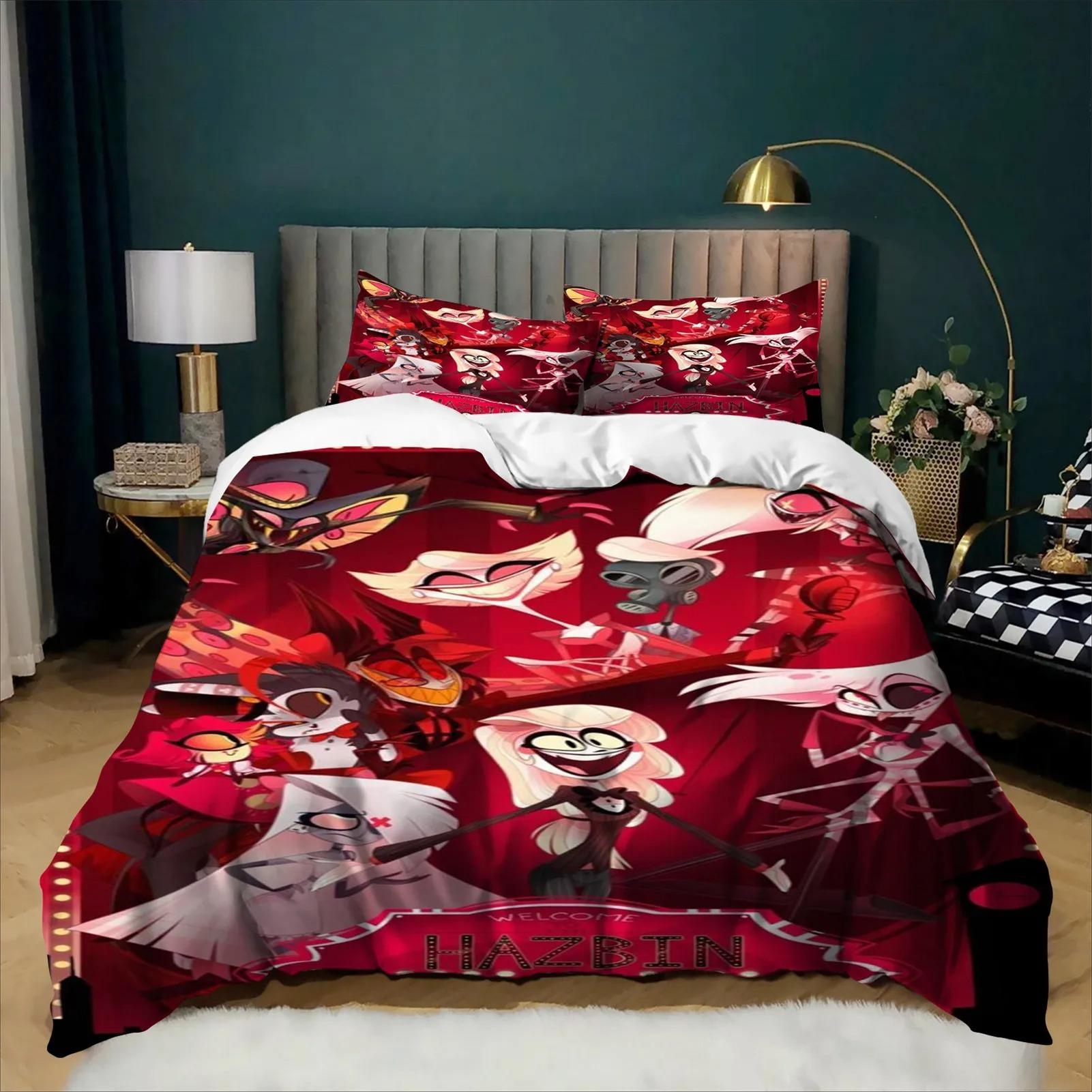 Style Hazbin Hotel Ensemble de housse de couette 3D Impression Anime 2/3 pièces Ensemble de literie Pour Garçons Adolescents Adultes Décoration de Chambre Simple Jumeau Complet 100x135cm (2pcs)