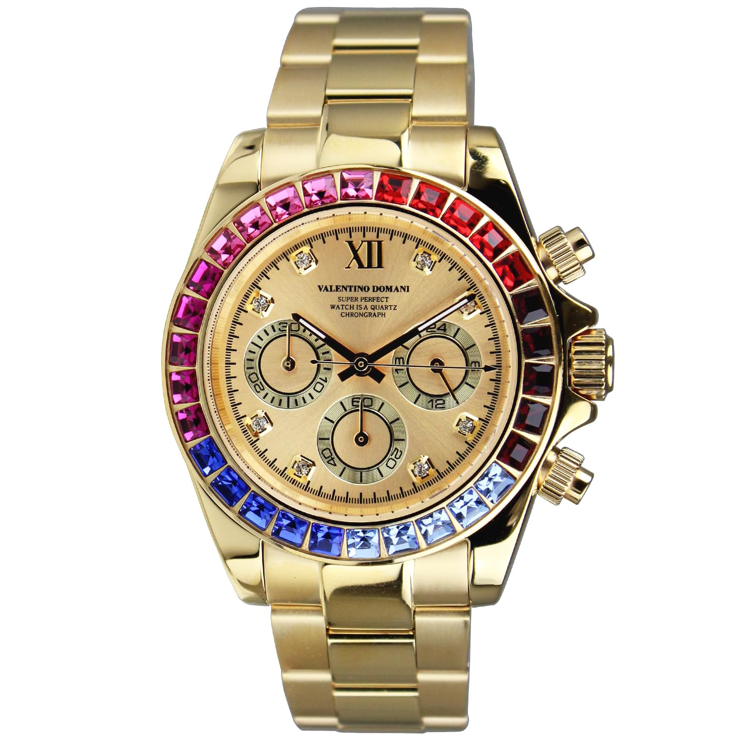 

VALENTINO DOMANI Men s Watch with Zirconia, Gold, Black Face, and Zirconia Bezel, VD006MUG