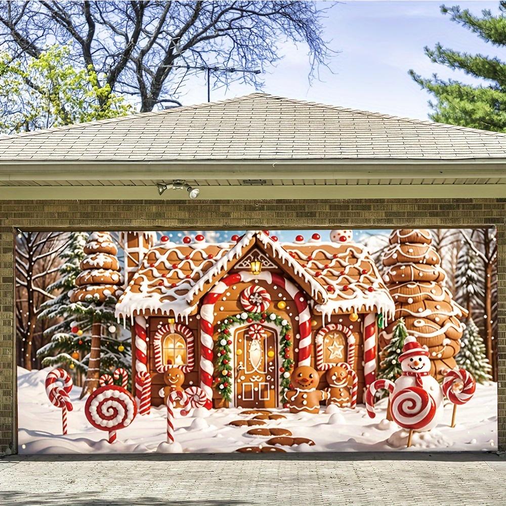 2D banner 1 piece Christmas Garage Door Cover flag - Candy house and candy pattern suitable for home garden commercial use