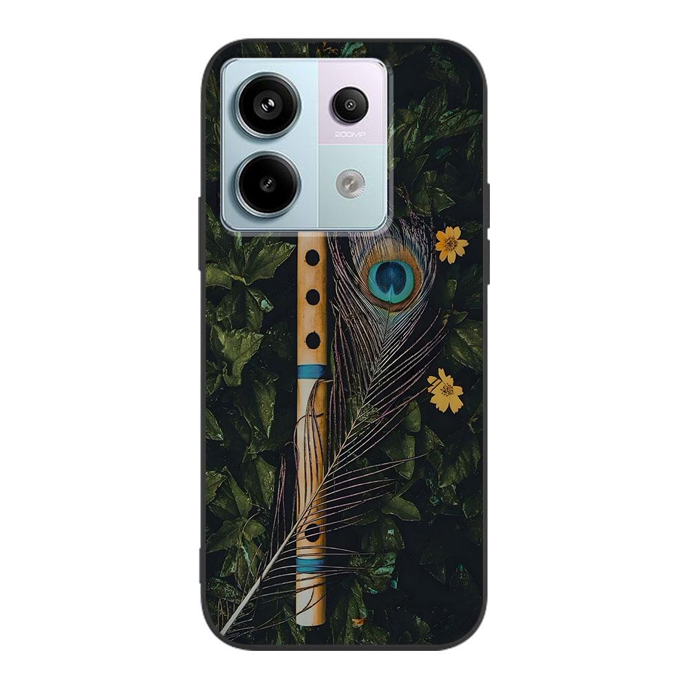 Peacock Feathers Case for Xiaomi Redmi Note 10 8 8T 9 10S 11S 11 7 12 12S 11E 13 Pro Plus Soft TPU Black Phone Cover