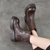Johnature Genuine Leather Thick Soled Thick Heel Mid-calf Boots Plush Warm Women's Slip-on Boots