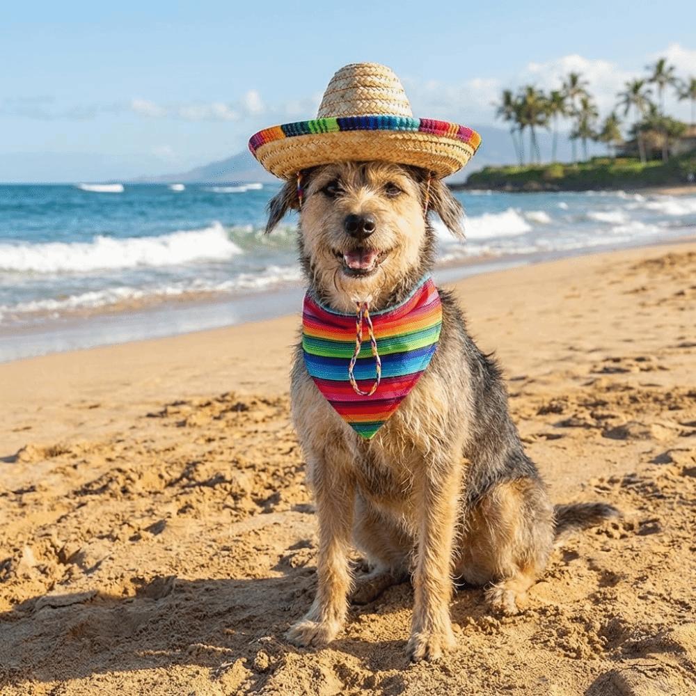 Leichter Atmungsaktiver Hunde Strohhut Gestreifter Schal Mini Katzen Sonnenhut Lustiger Haustier Hawaii Stil Hut Sommerausflug