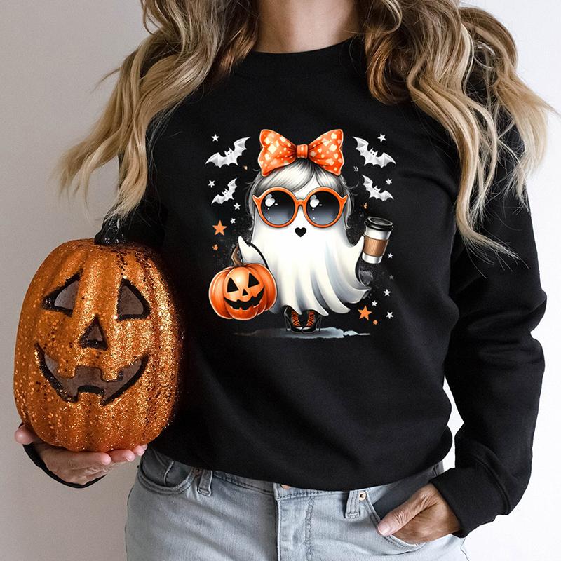 Пуловеры с принтом тыквы и летучей мыши на Хэллоуин для женщин, повседневные топы с круглым вырезом, свободные женские пуловеры больших размеров без капюшона