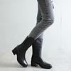 Footwear Black Shoes For Women Half High Ladies Boots Round Toe Work Mid Calf Waterproof Korean Style And Low Price Offer Goth