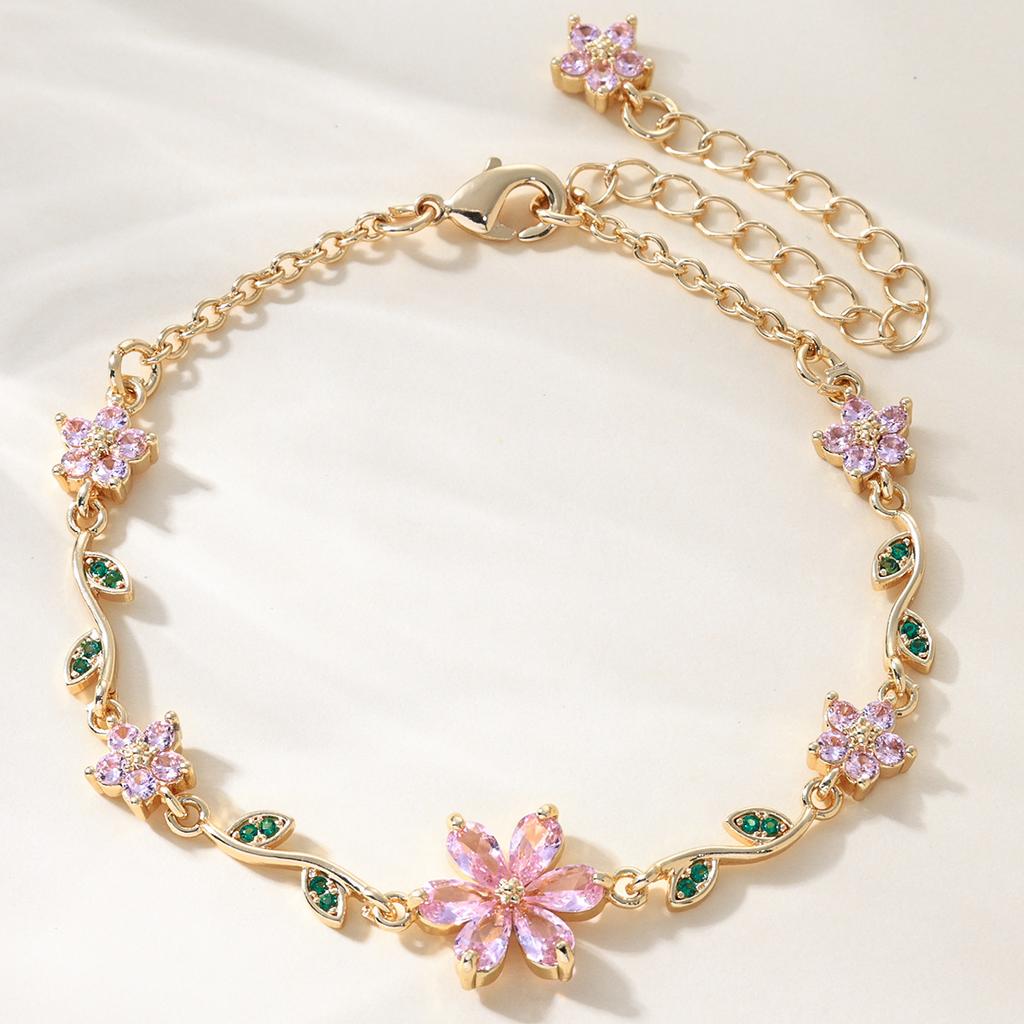 Pulseira Fofa Doce Estilo Ins Mais Vendida Flor de Amor Borboleta Festival Zircônia Pulseira de Cobre Presente de Dia dos Namorados