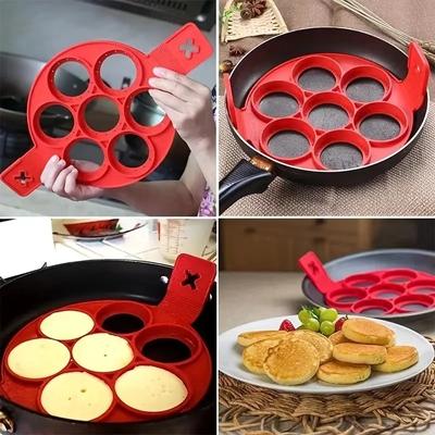 Stampo per cottura in silicone antiaderente a 7 fori, per alimenti, con manico, per uova fritte e pancake, per cucinare in casa, accessori per la cottura
