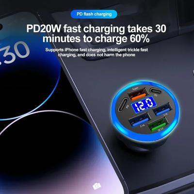 Carregador de carro de 200 W com 6 portas, carregamento rápido PD QC3.0 USB C, adaptador tipo C para carregador de telefone de carro para iPhone, Samsung, Huawei, Xiaomi