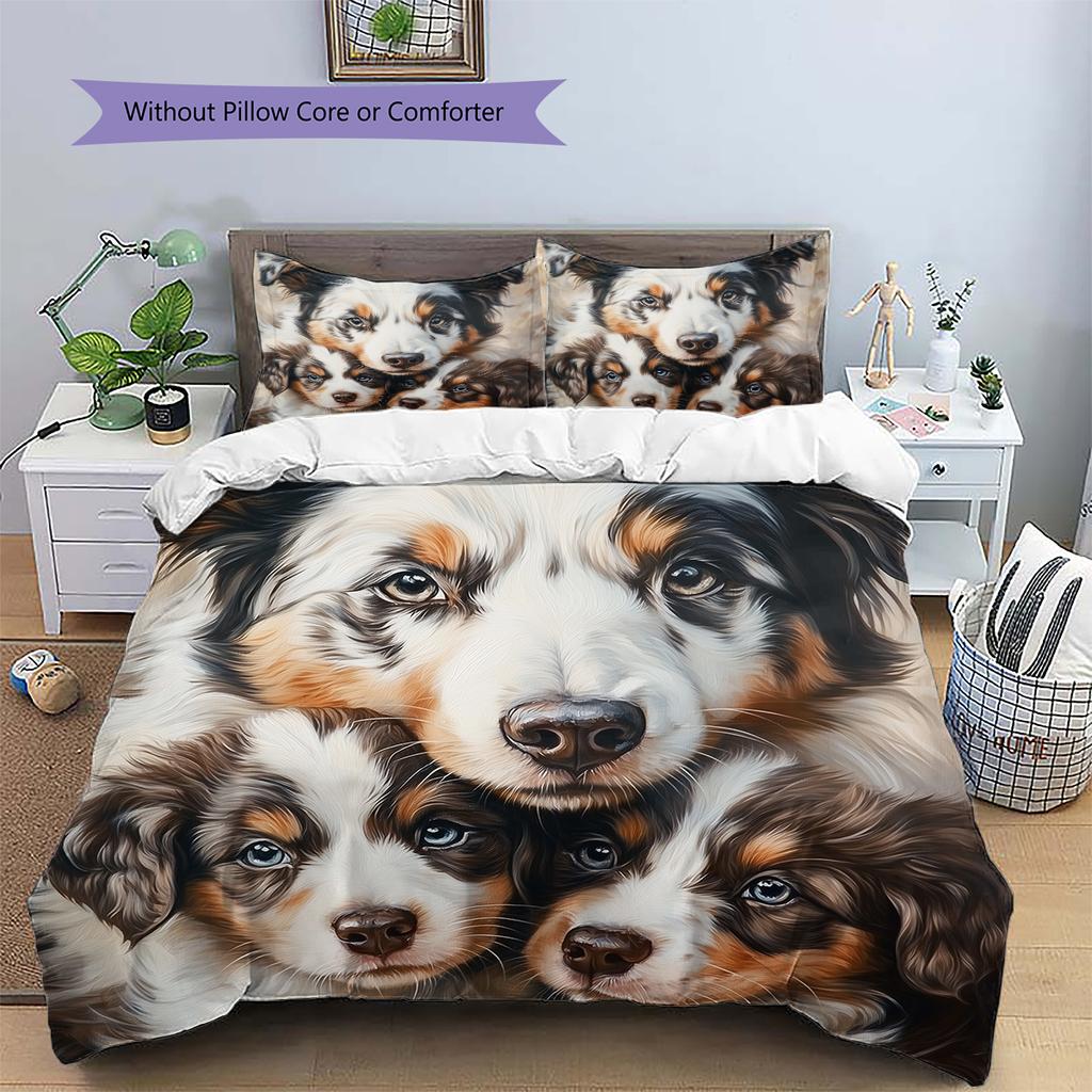 Australian Shepherd Dog Pattern Bedding Home Decoration Birthday Gift (1 * Duvet Cover + 2 * Pillowcase, Without Core)