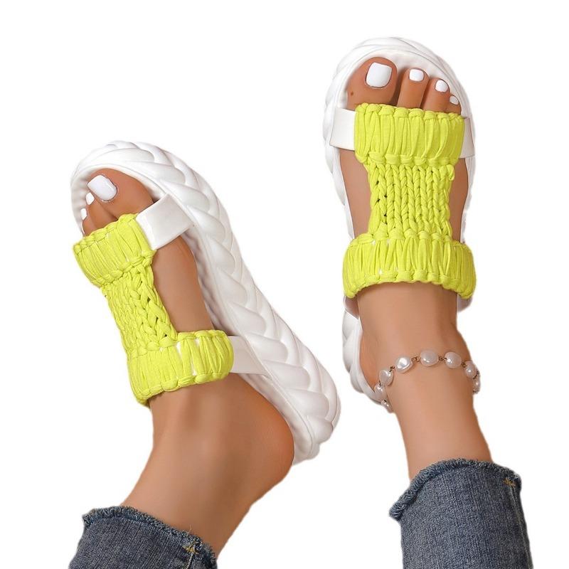 Cross-border Large-size Thick-soled Lightweight Woven Slippers for Women's Summer European and American New Bright-colored Slippers for Women