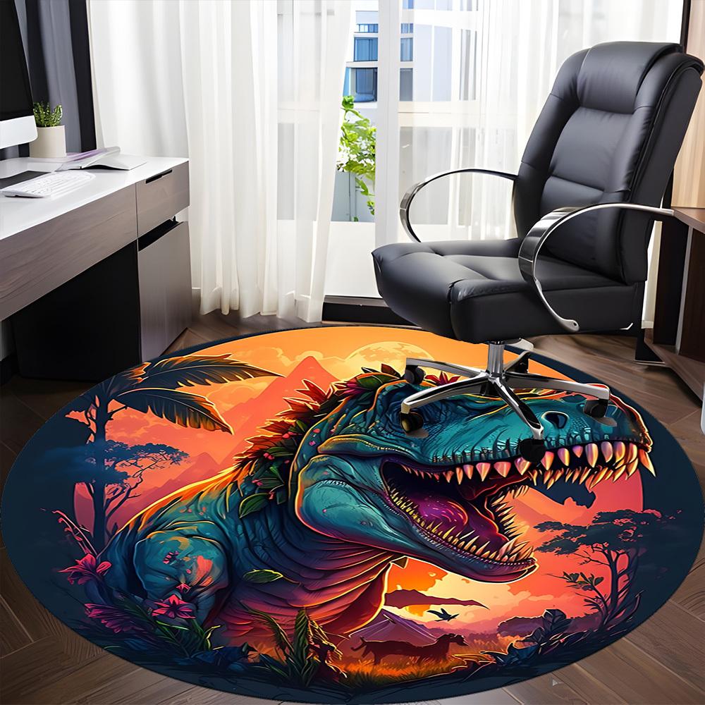 1pc Dinosaur Decor Chair Carpet for Office, Round Non Slip Durable Large Size Office Carpet, Suitable for Office