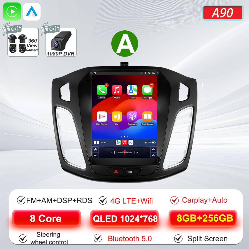 Android 16 Car Radio For Ford Focus 3 Mk 3 2011 2012 2013 2014- 2019 For Tesla Style Carplay Stereo Head Unit GPS 4G Wifi DSP BT