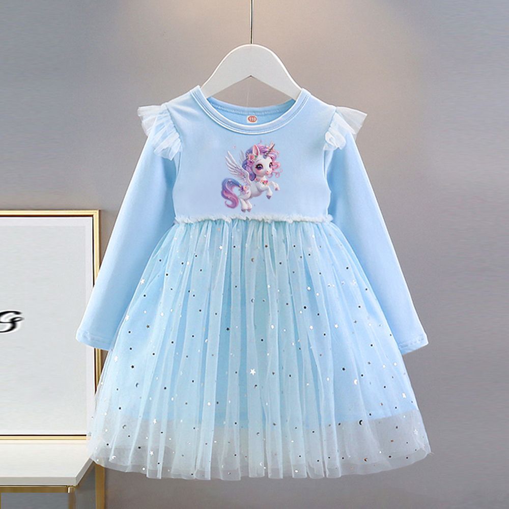 Dziewczęca Sukienka Jednorożec Wiosna/Jesień Dziecięca Sukienka Księżniczki z Długim Rękawem i Tiulem