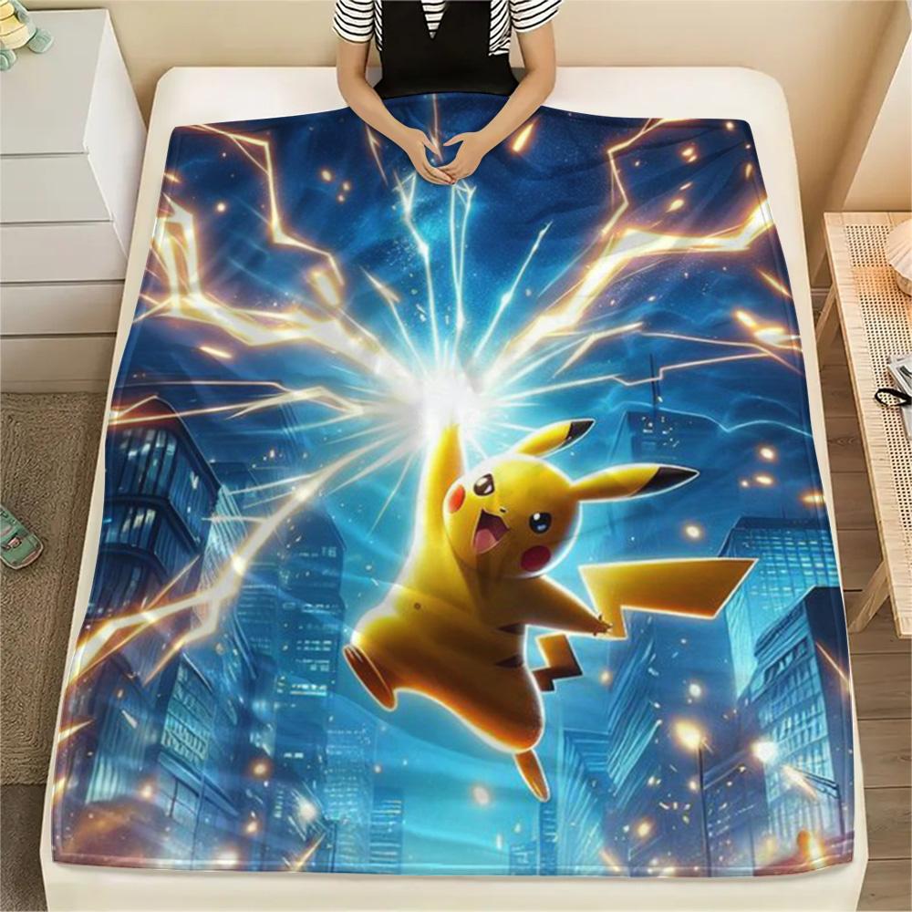 Pikachu All Season Print Flannel Blanket Warm for Sofa Bed Couch Travel Use.-TING