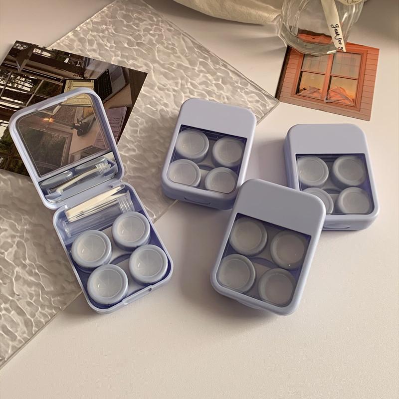 simple Style Contact Lens Case with Mirror Compartment Storage Box for 2 Pairs Ins Aesthetic Colored Lens Organizer Case