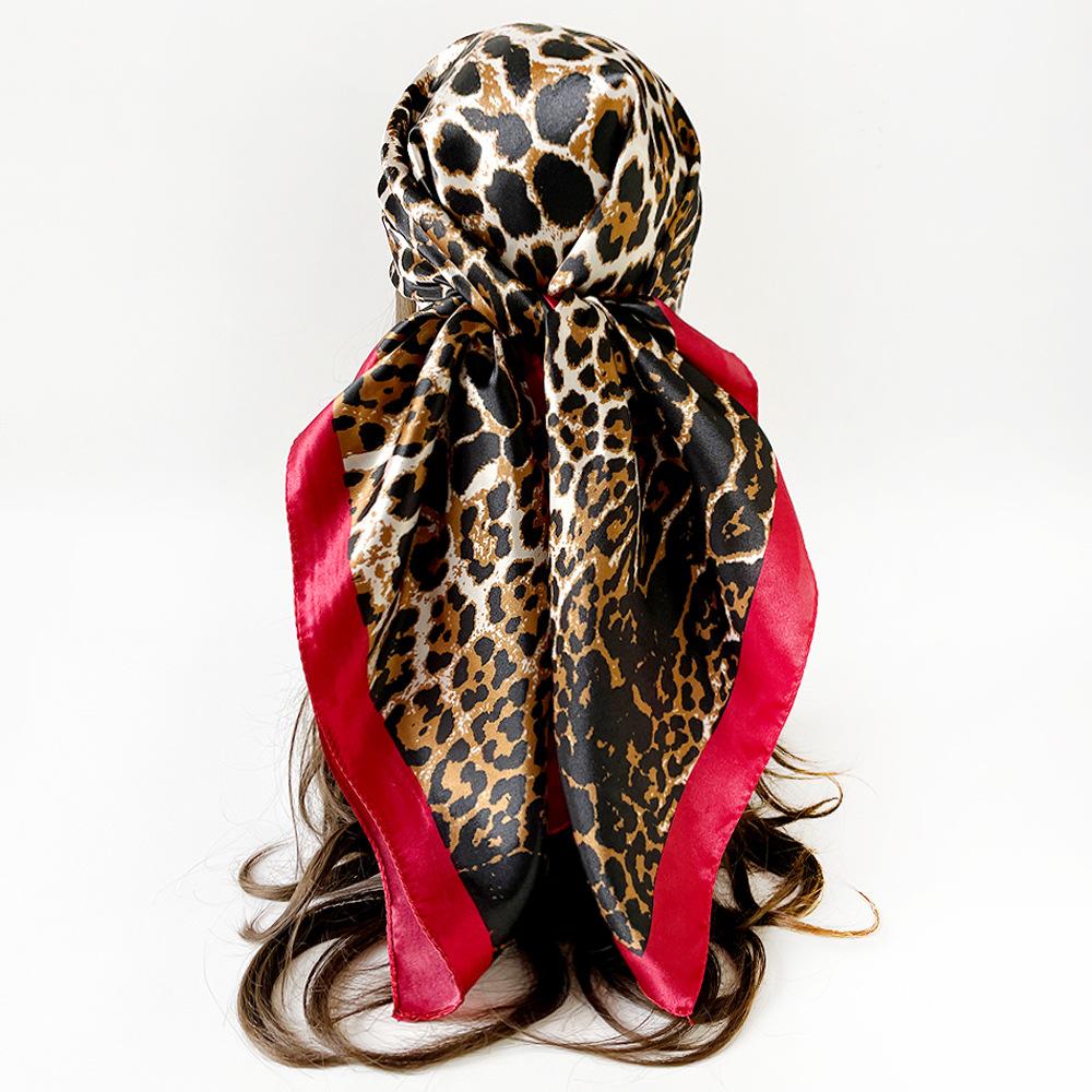 Headscarf, Faux Silk Satin Square Scarf, Leopard-print Scarf, 90cm Large Scarf
