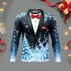 Men's Casual Christmas Suit Print Long Sleeve T-Shirt Round Neck Tee for Holiday Party