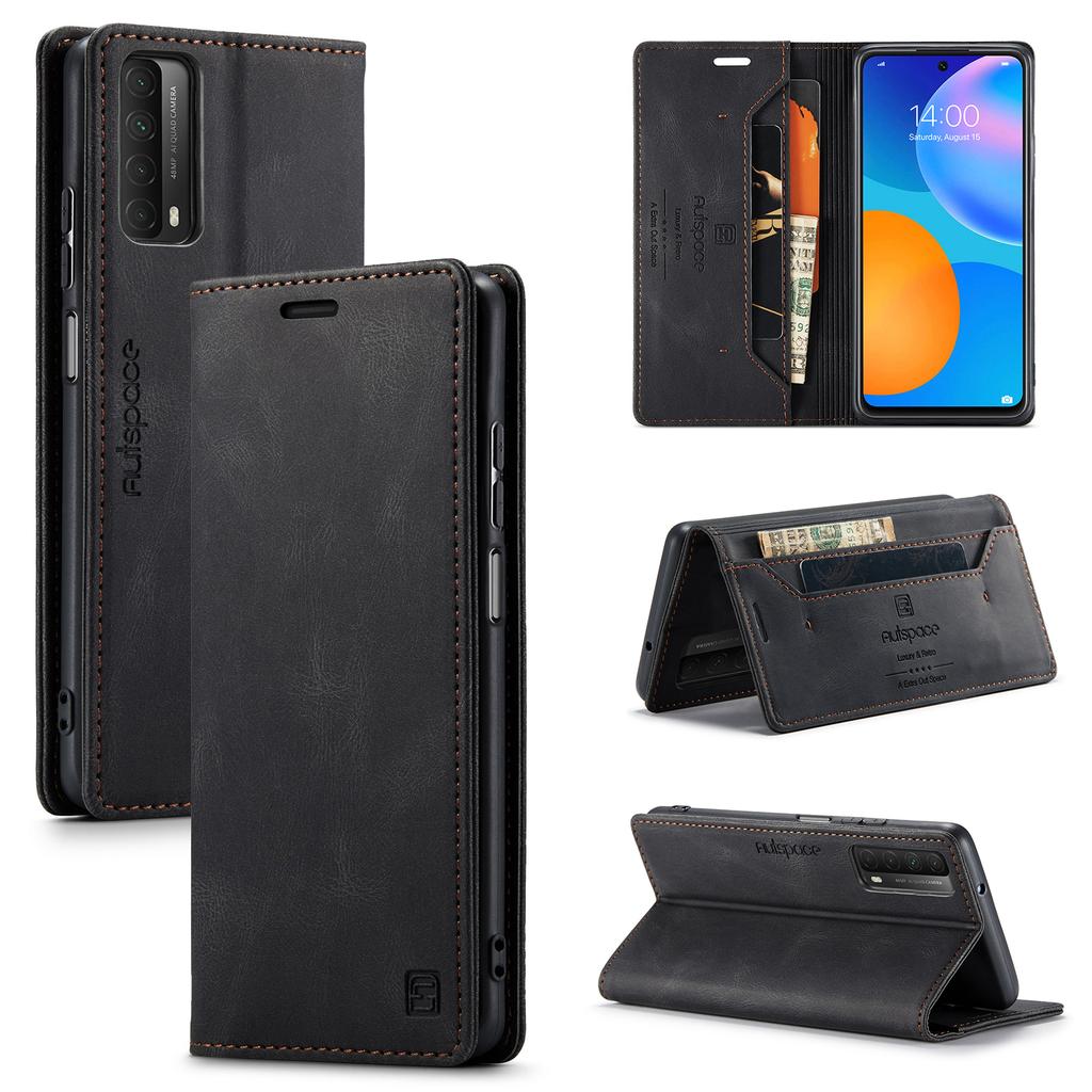 For Huawei Y7a/Huawei P Smart 2021 Wallet Case AUTSPACE A01 Leather Stand Cover with RFID Blocking Card Holder
