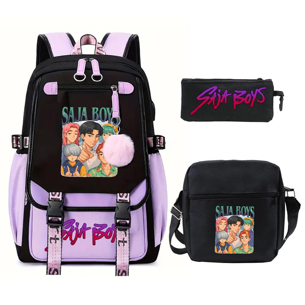 K-Pop Anime Cartoon Portable Shoulder Backpack Student Leisure School Bag Three-Piece Set