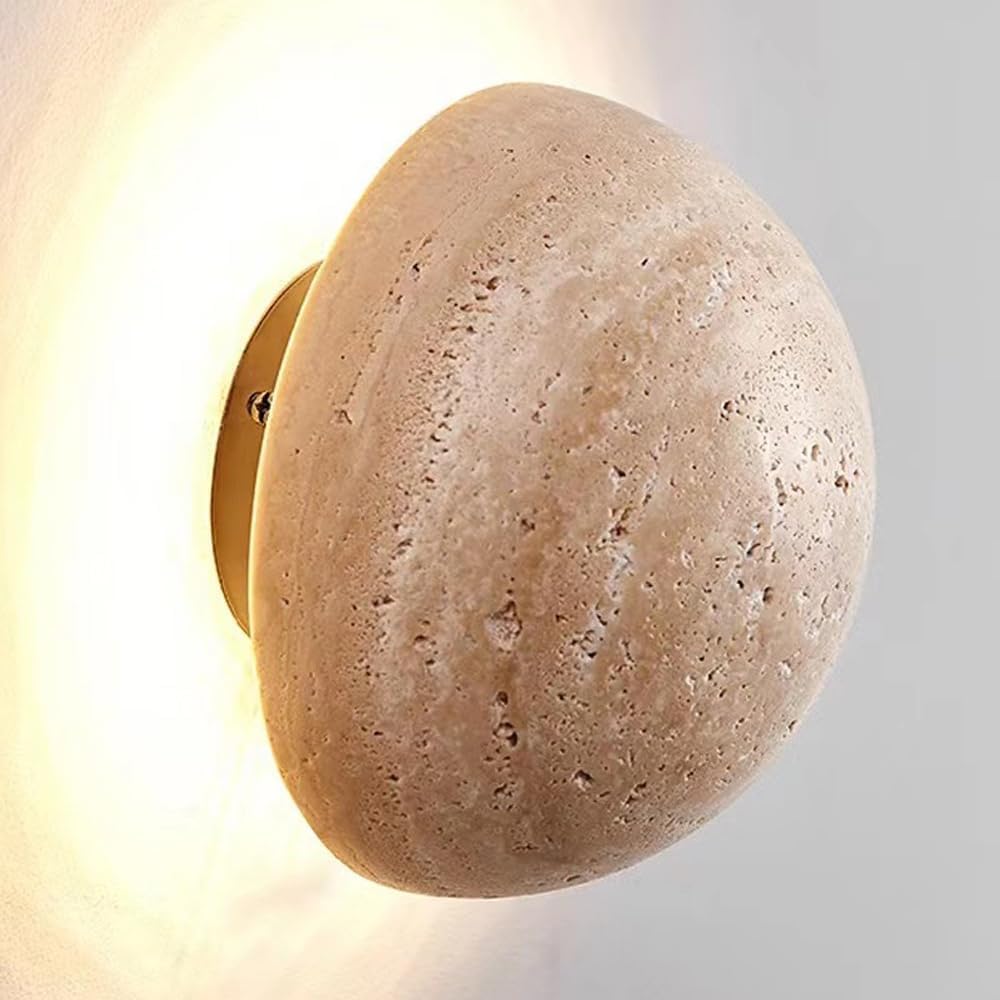 15W LED Natural Stone Wall Sconce 5.9" Nordic Modern Round Marble Wall Mounted Light Fixture Hardwired Indoor Vintage Farmhouse Bedroom Wall Lamp for