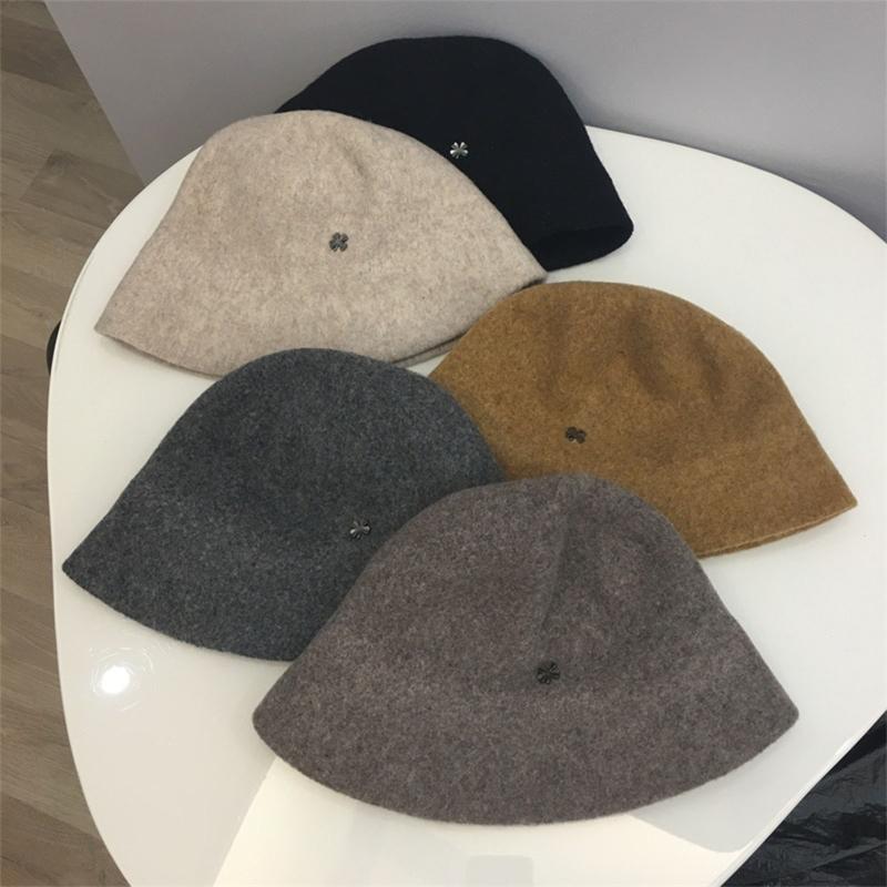 Solid Color Cloche Hat Basin Hat Wool Fisherman Hat for Chilly Outdoor Activitie