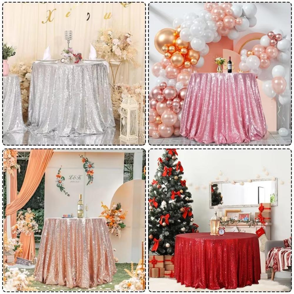 Polyester Sequin Tablecloth Solid Color Glitter Tablecloth Sparkling Table Cover  Wedding Birthday