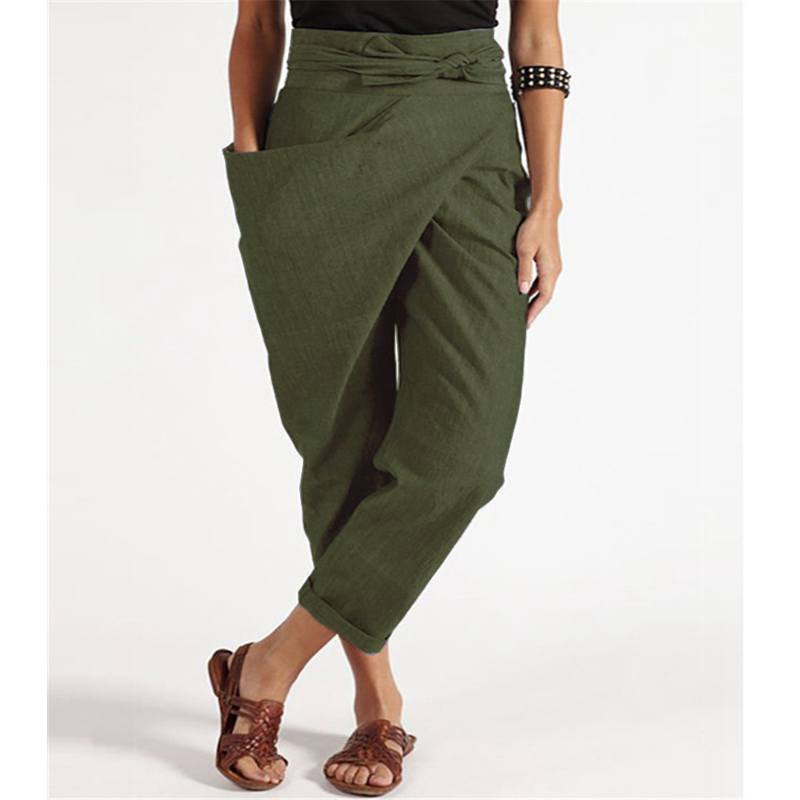 Women Summer Pants Irregular Pockets Streetwear Solid Color High Waist Trendy Straight Wide Leg Cropped Pants for Dating