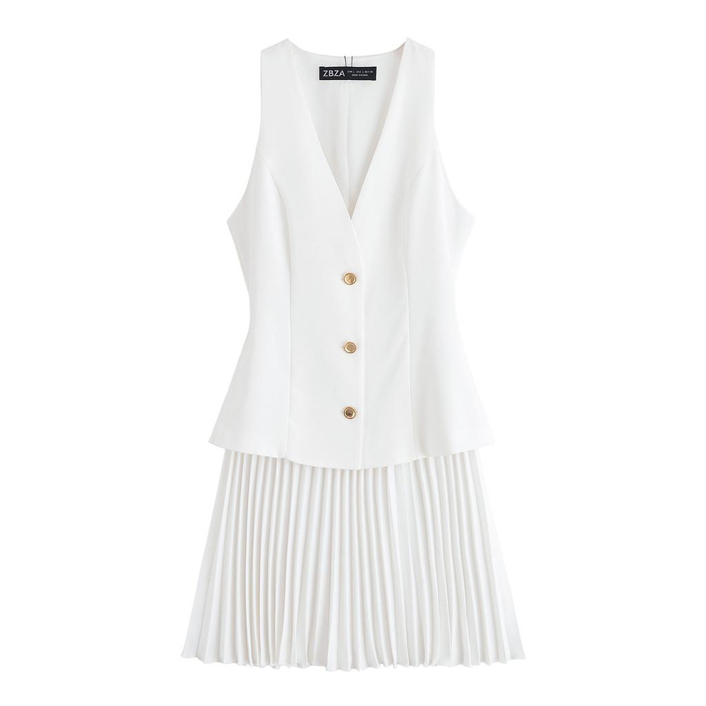 Summer New Women's Clothing European and American Style Fashion Simple Pleated Sleeveless Dress