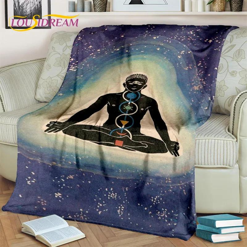 Meditační deka Rainbow 7 Chakra Yoga, flanelová deka pro domácí ložnici Pohovka Pohovka Piknik Kancelář Turistika Volný čas Potah na zdřímnutí