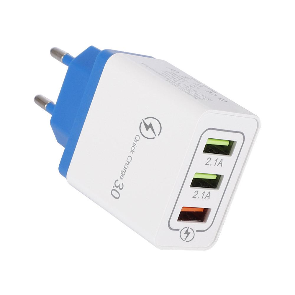 QC3.0 3-Port USB Fast Charger with EU/US Plug for Smartphones