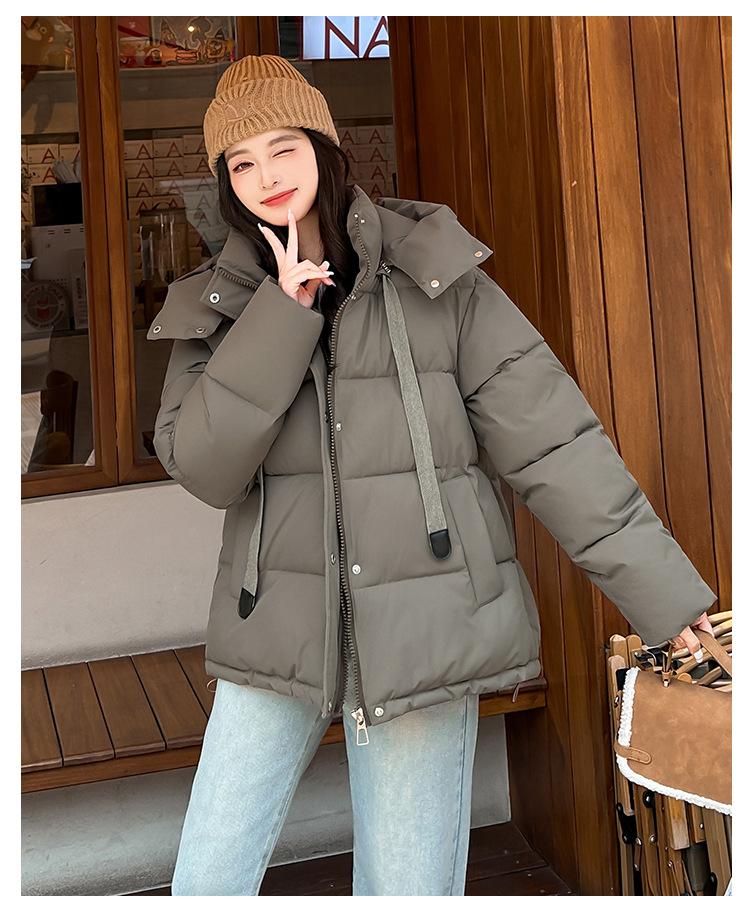 Women’s Short Hooded Windproof Thicken Warm Winter Puffer Jacket With Tie