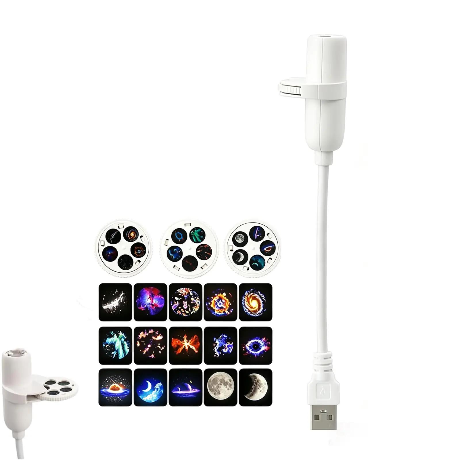 Sterren Projector Nachtlampje USB Stekker 360° Roterende Projector Nachtlampje 5/10/15 Patronen Maan Ster Sfeer Nachtlampje voor Slaapkamer Auto Decor