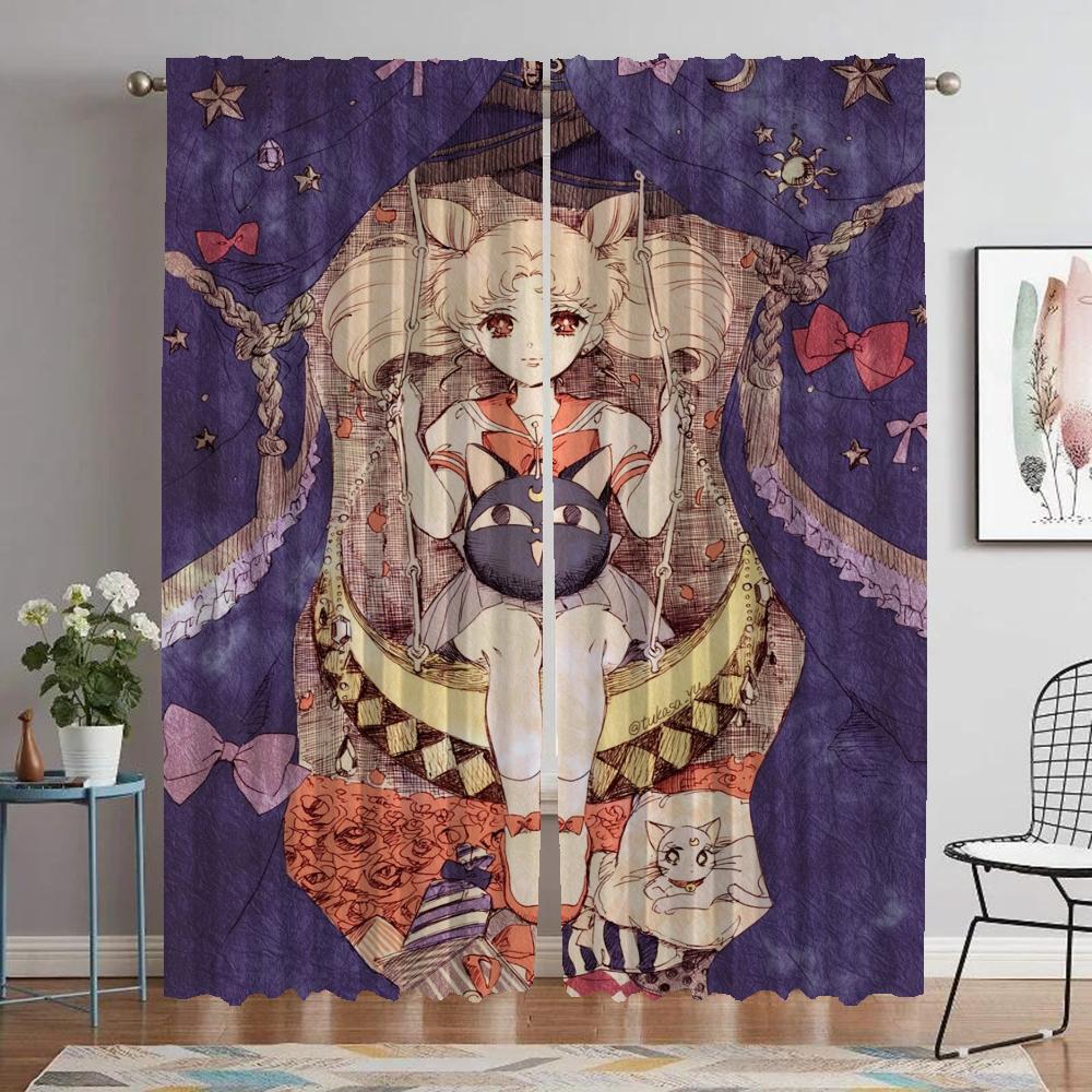 

Шторы Chibiusa для гостиной Шторы для комнаты 2-панельные Шторы для домашнего интерьера Украшения на Хэллоуин Перегородки Шторы Кухня W50xH70cmx2pcs-CL