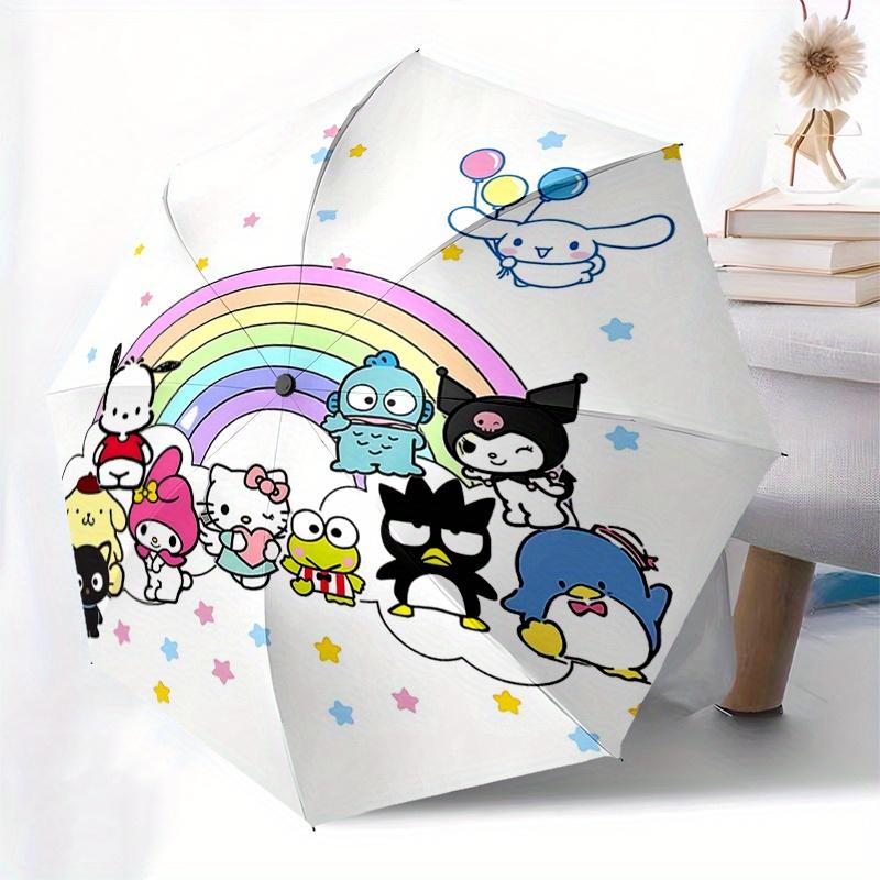 Hello Kitty, Birthday Automatic Open/Close Umbrella Cute Umbrella with Cute Design, Portable 3 Fold Compact Umbrella for Men & Women, Hallow