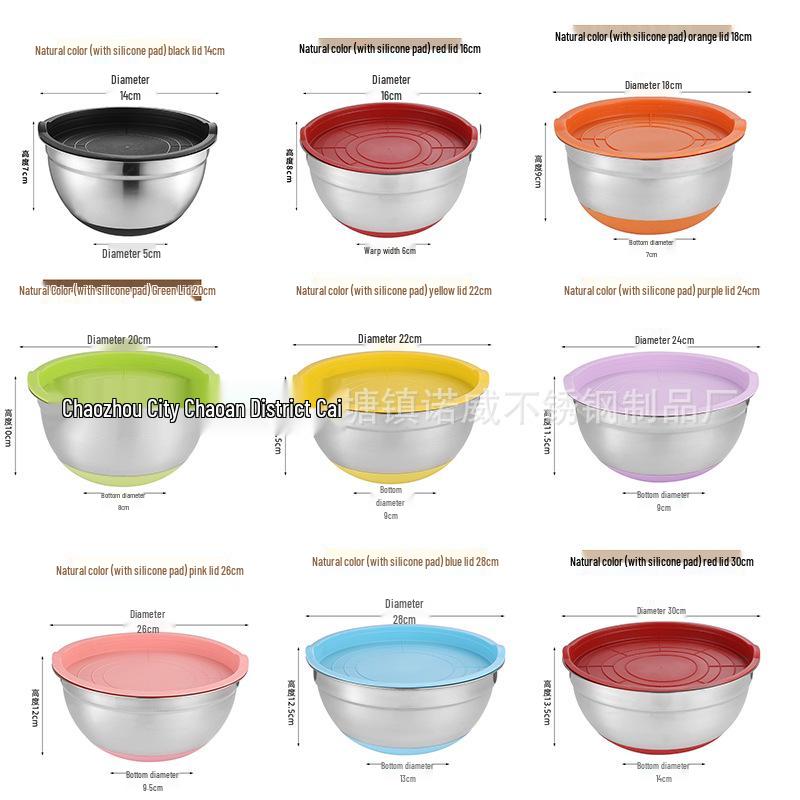 Stainless Steel Mixing Bowl with Lid & Non-slip Silicone Base