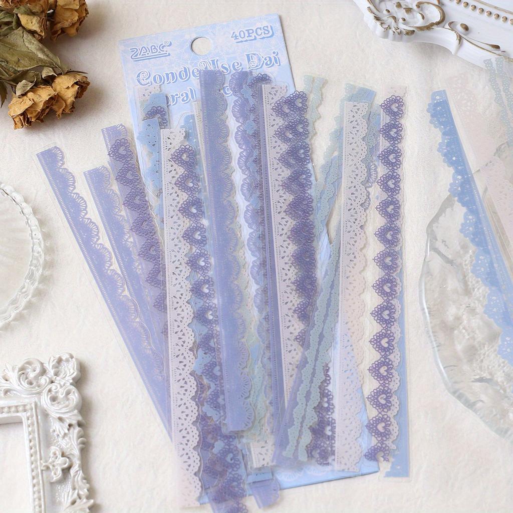 40pcs PET Lace Strip Stickers Hand Account Collage Stickers for Scrapbooking Supplies Card Making Junk Journal Album Decor