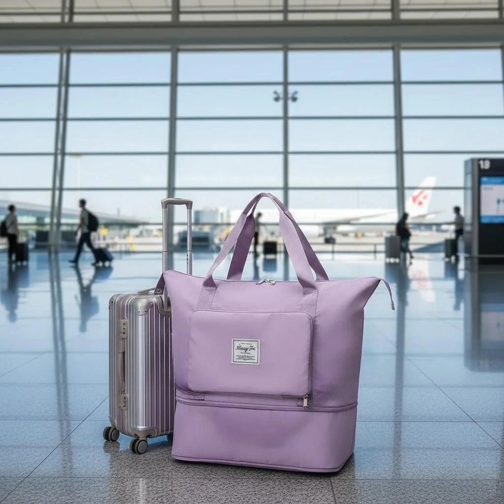 

Large Capacity Travel Bag Waterproof Foldable Hand Luggage Fixed Strap Wet Dry Separation for Men Women фіолетовий