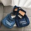 Large Capacity Denim Crossbody Bag Women's Letter Tote Bag Student Shoulder Bag
