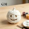 Halloween Tabletop Decor 3D Printed Mummy Figurine, Blank DIY Paintable Bandage Ghost Pumpkin Statue, Decorative Mini Desktop Ornament for Window Yard