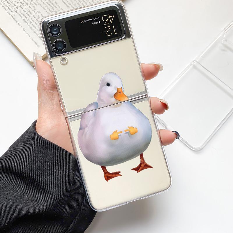 Cartoon Doubt Duck Fashion Phone Case For Samsung Galaxy Z Flip 3 4 5 6 7 Hard Folding Z Flip4 Clear PC Cover Protector Gift