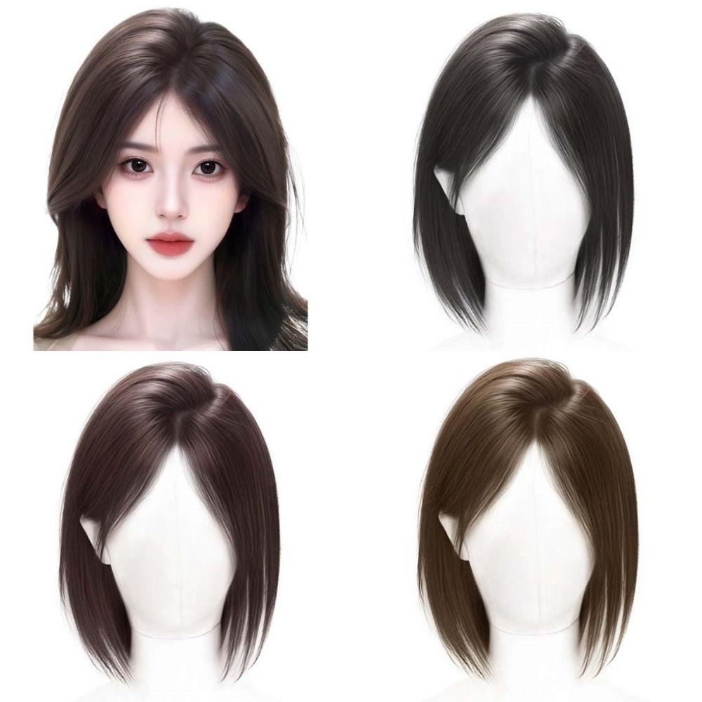 Invisible Middle Part Hair Toupee Bangs Straight Hair Toppers Wigs  Cover White Hair & Hairline