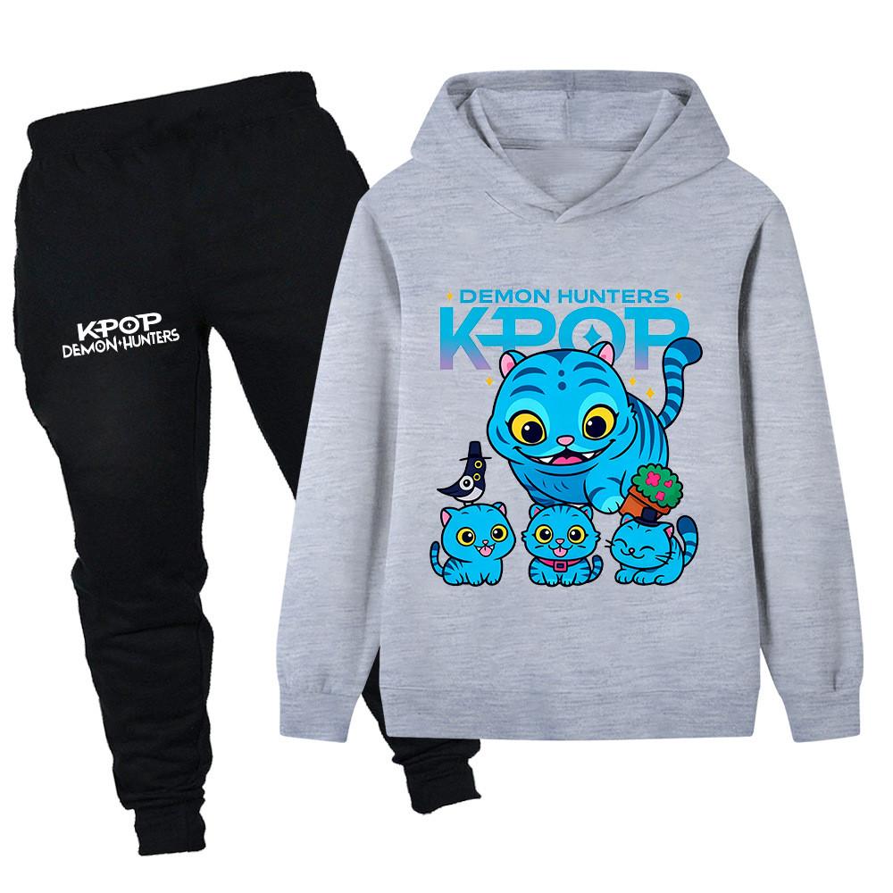 

PB1234 Kids Boys Girls Kpop Mira Zoey Rumi Derpy Print Long Sleeves Hoodie Pants Trousers Clothes Sets 170cm сірий