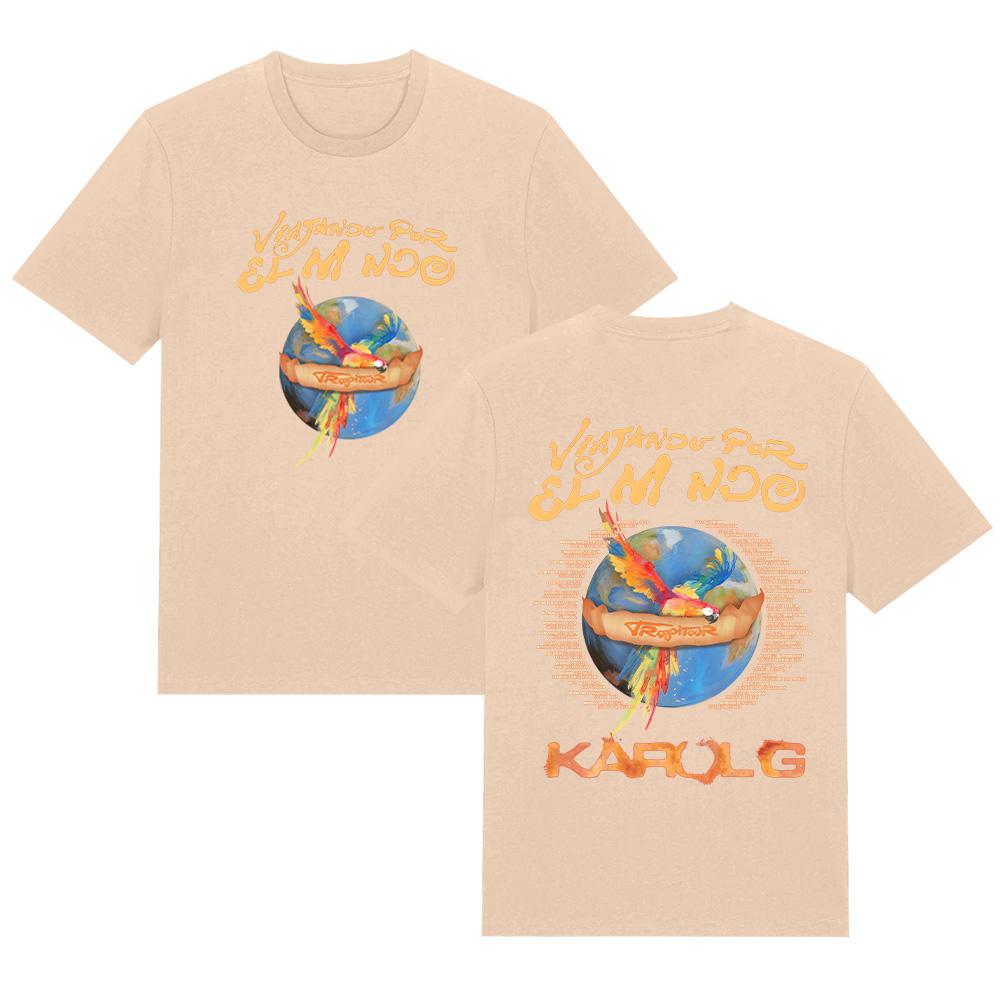 

Karol G Viajando Por El Mundo Tropitour T Shirt Short Sleeve Cotton Comfortable Tee Unisex New Pattern Tops S пісочний