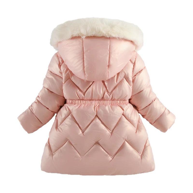 Winter Spring Boys Girls Jacket Solid Color Lining Plush Thick Warm Glossy Waterproof Hooded Parka for 4-10 Years Girls