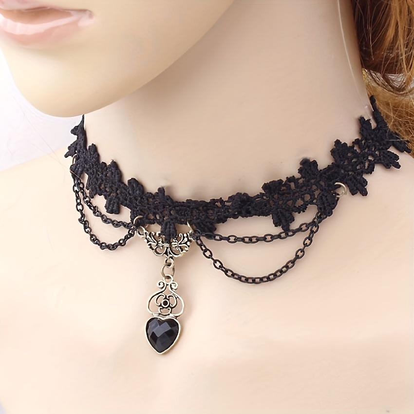 Vintage Heart Pendant Short Clavicle Chain Braided Choker Gothic Necklace Accessories For Women