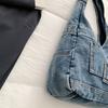 Washed Denim Slouchy Hobo Bag with Multiple Front Pockets Casual Large Capacity Shoulder Purse for Women Daily Travel