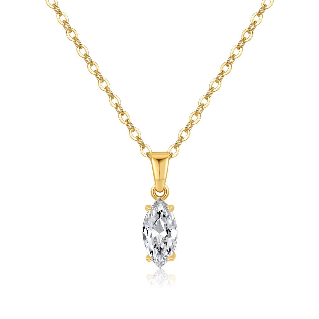 Copper Gold Plated Zircon Pendant Necklace With Water Drop Design For Women