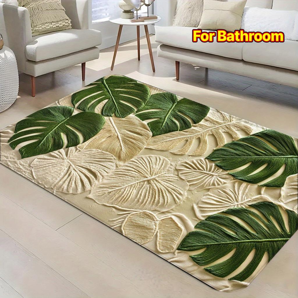 Tropical Leaf Print Doormat - Modern Non-Slip Bathroom Kitchen Rug, Natural Decor Mat for Home Entrance Tub Side